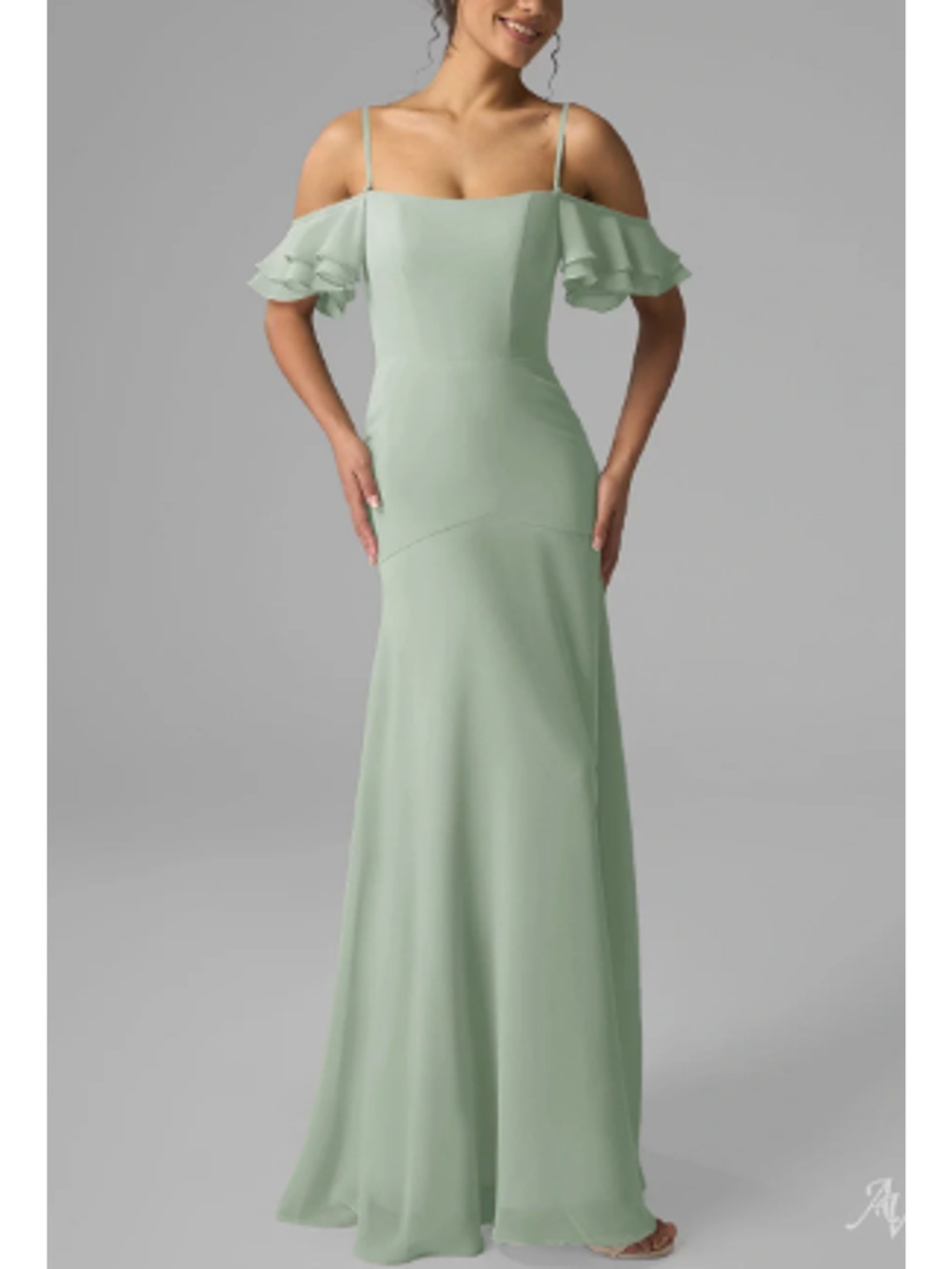 AW BRIDAL 2 XS sage green chiffon Roisin bridesmaid party maxi dress NEW 0b13